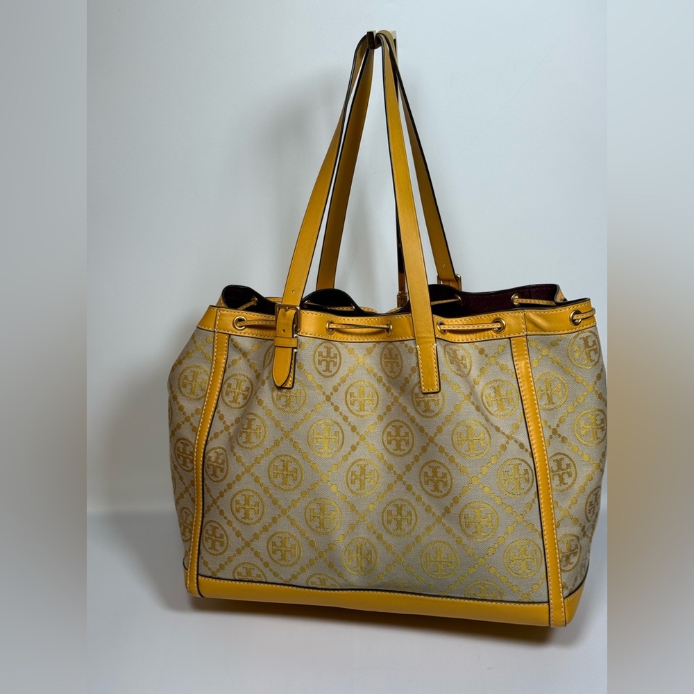 TORY BURCH T Monogram Jacquard Canvas Large Tote GOLDFINCH-Yellow - Picture 10 of 17